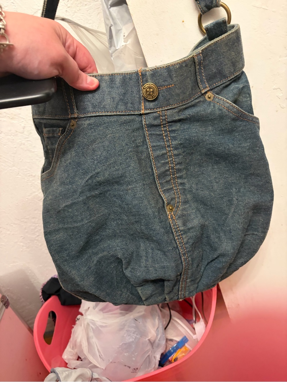 Denim Bubble Tote Bag - Blue